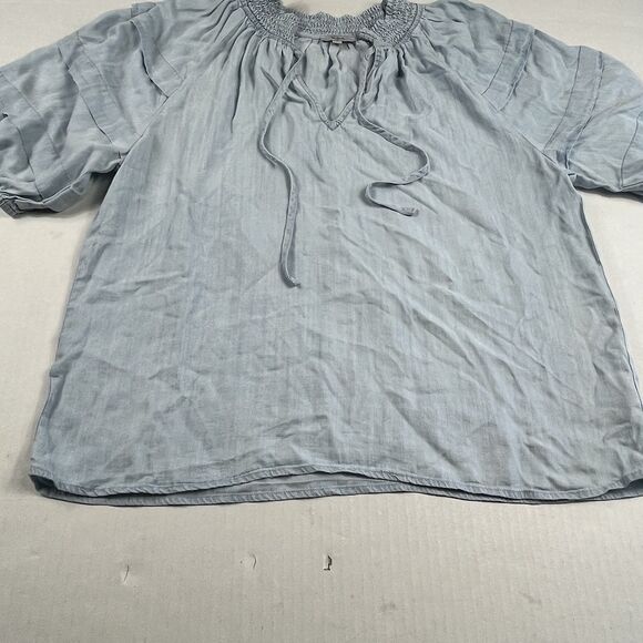 Rails Chambray Blue Puff Sleeve Blouse Smocked Neck Boho Soft Casual Top Medium - Picture 2 of 11